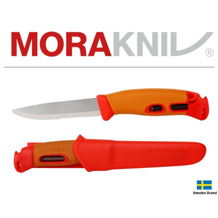 Morakniv瑞典莫拉刀Companion Spark不銹鋼半齒刃附鞘打火棒傘繩(橘紅)【Mor14478】