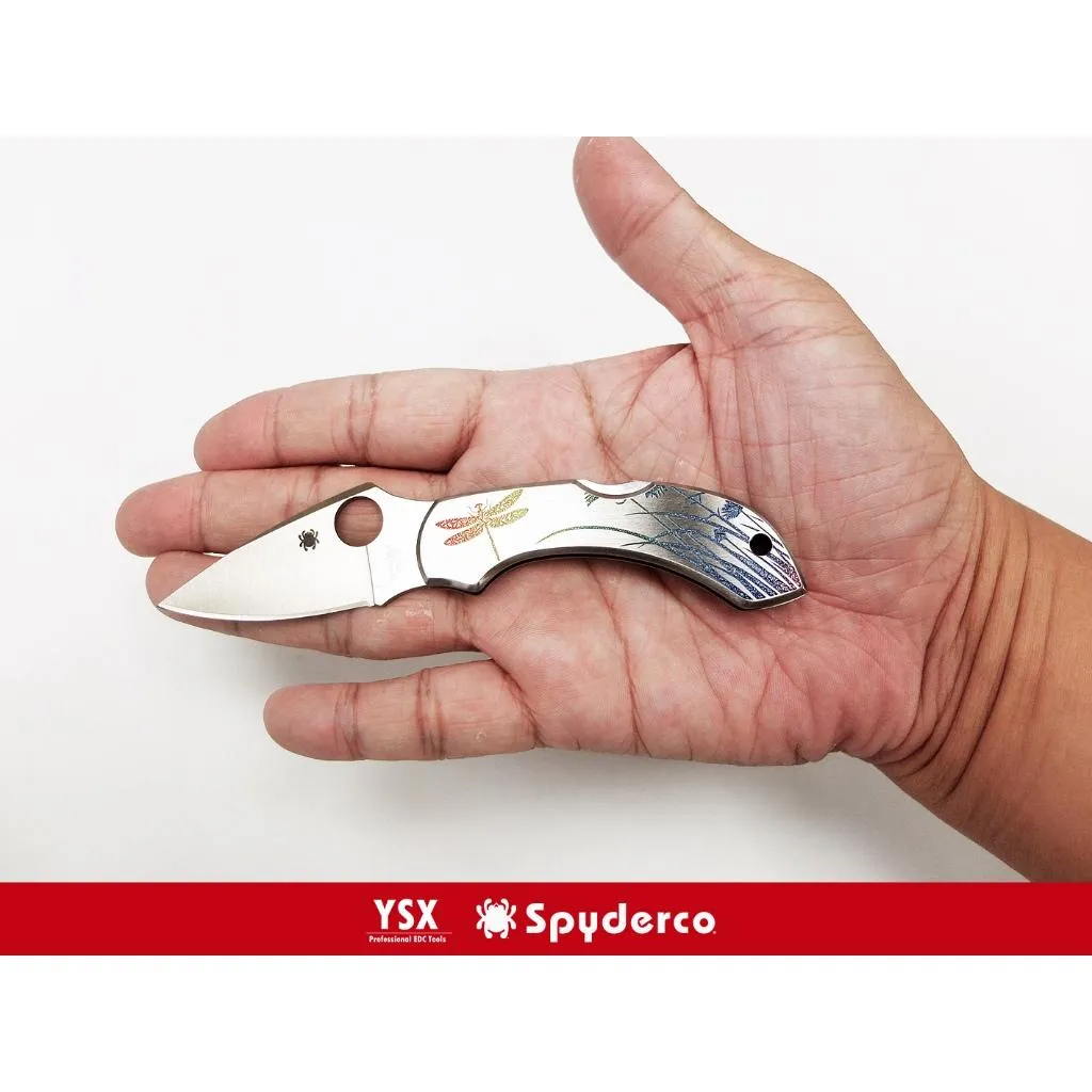 Spyderco美國蜘蛛 Dragonfly Stainless Tatt 折刀蜻蜓彩繪雷刻不銹鋼柄C28PT