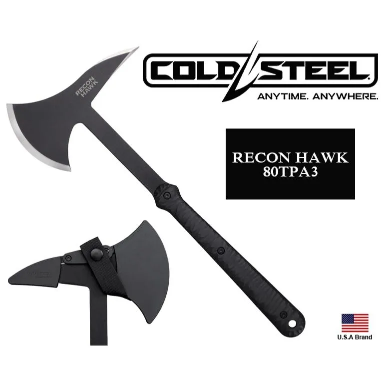 美國Cold Steel冷鋼斧頭戰術斧尖頭斧RECON HAWK 65MN彈簧鋼附斧鞘 CS80TPA3