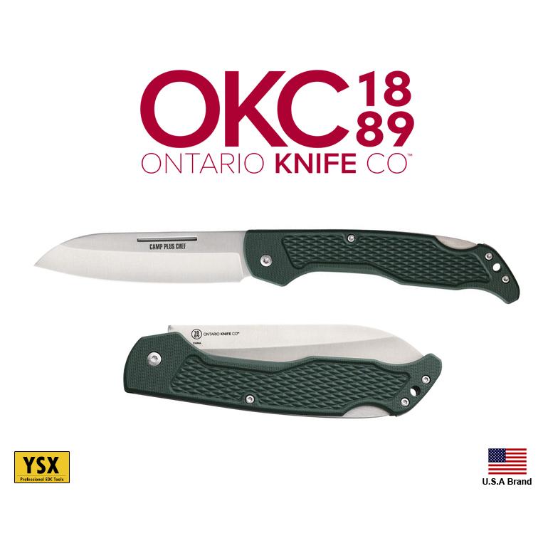 美國Ontario折刀Camp Plus戶外露營摺疊刀餐刀廚刀Chef主廚刀型附背鎖【OKC4300】