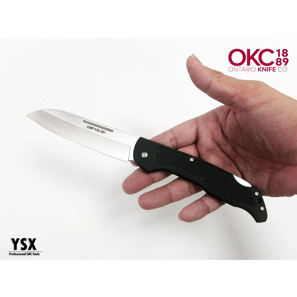 美國Ontario折刀Camp Plus戶外露營摺疊刀餐刀廚刀Chef主廚刀型附背鎖【OKC4300】