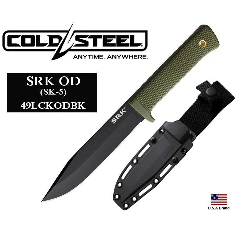 美國Cold Steel冷鋼經典SRK直刀SK-5鋼黑色塗層OD軍綠握柄附刀鞘【CS49LCKODBK】