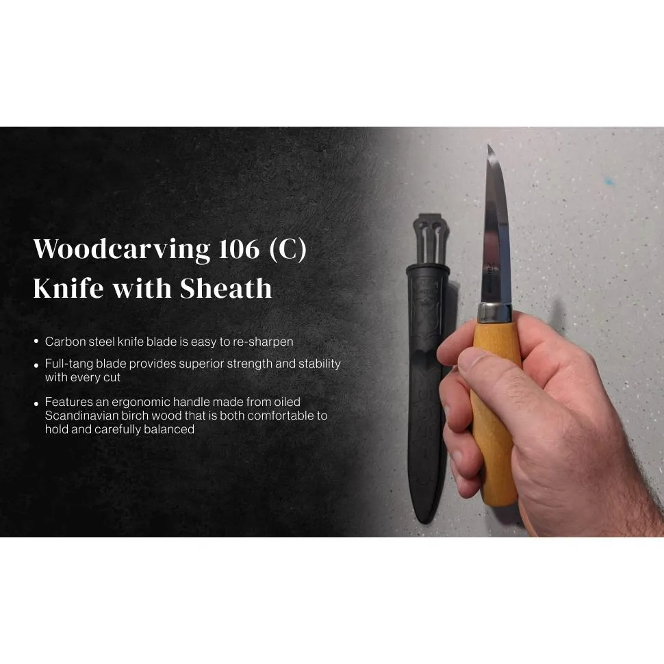 Morakniv瑞典莫拉刀WoodCarving 106C碳鋼長刃雕刻刀附刀鞘【Mor14027】