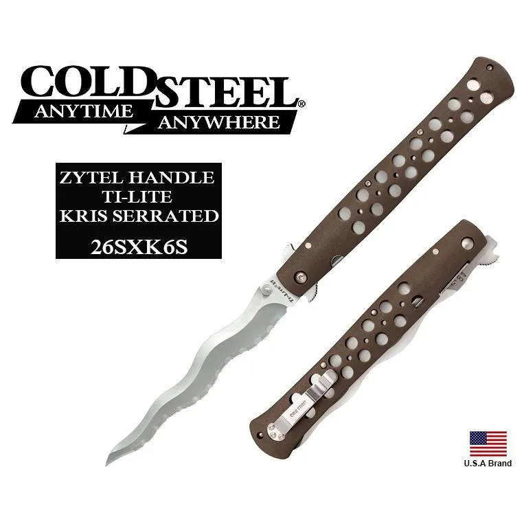 美國Cold Steel冷鋼折刀6吋TI-LITE KRIS彎曲刃(鋸齒)AUS10A不銹鋼 CS26SXK6S