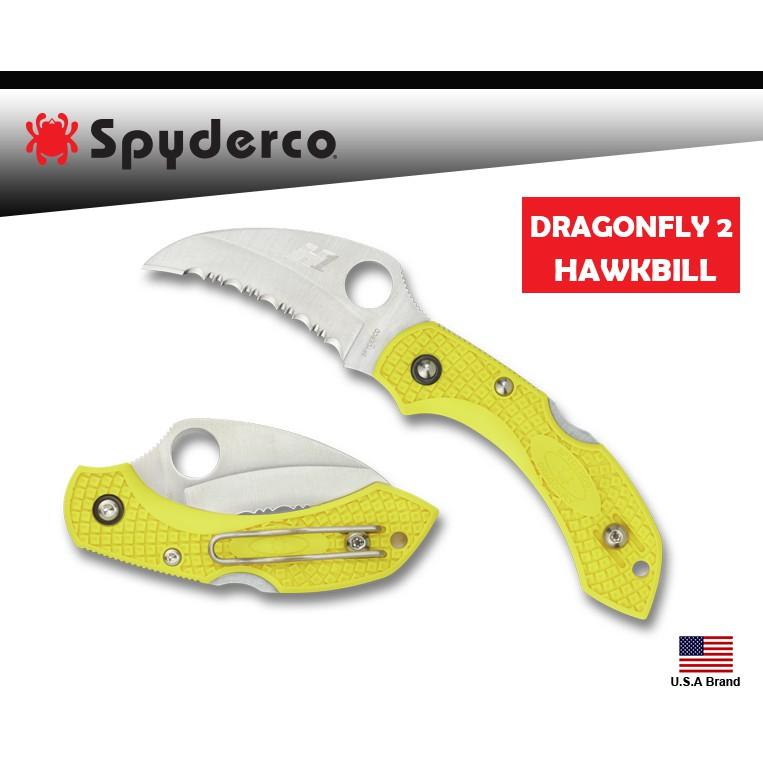 Spyderco美國蜘蛛 Dragonfly 2 HAWKBILL全鋸齒折刀FRN黃柄H1鋼C28SYL2HB