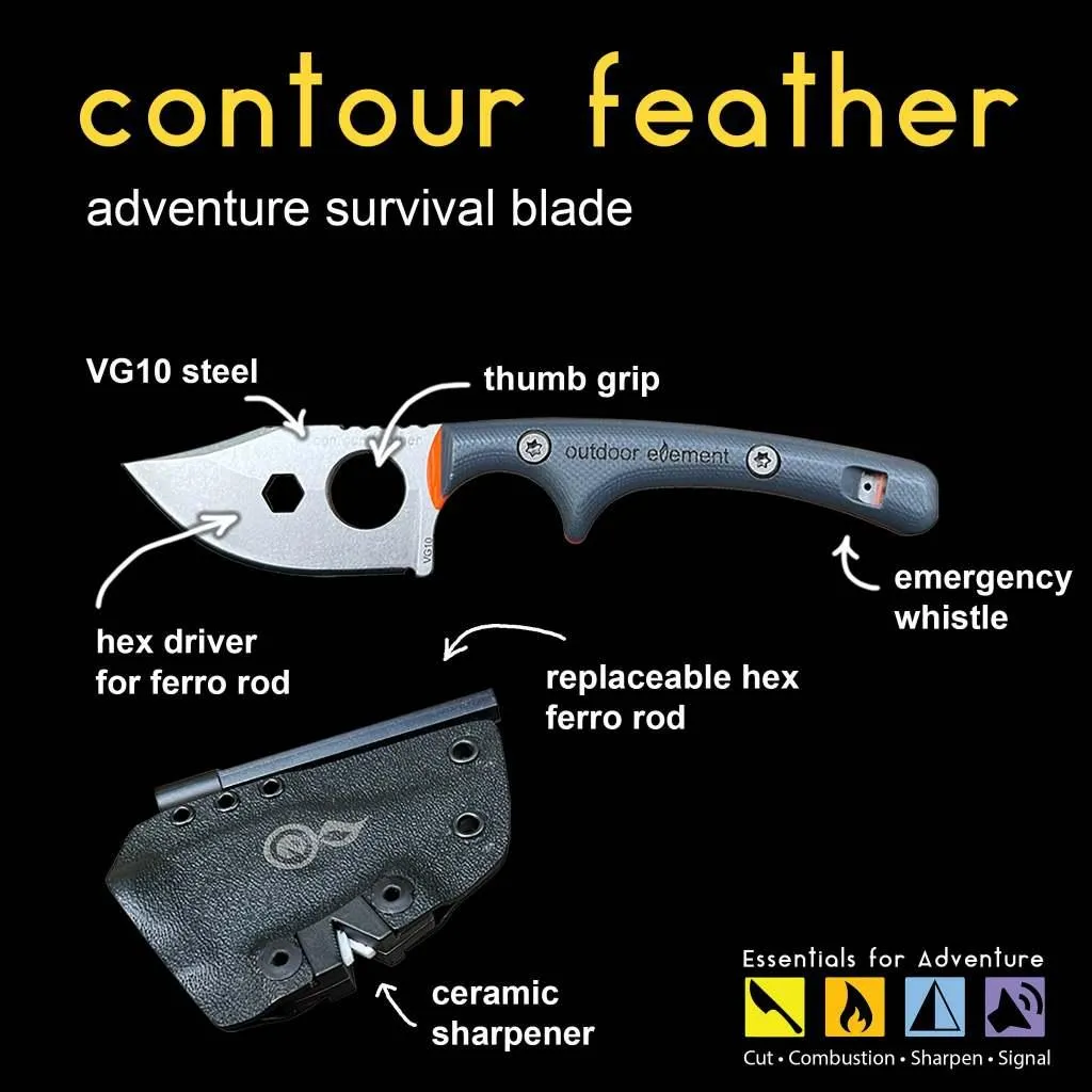 美國Outdoor Element Contour Feather超強多功能小直刀頸刀VG10鋼附刀鞘【OECFK】
