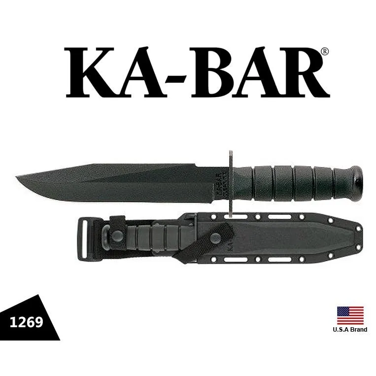 美國Ka-Bar直刀1269平刃Fighter空軍刀1095高碳鋼Kraton握柄附刀鞘 KA1269