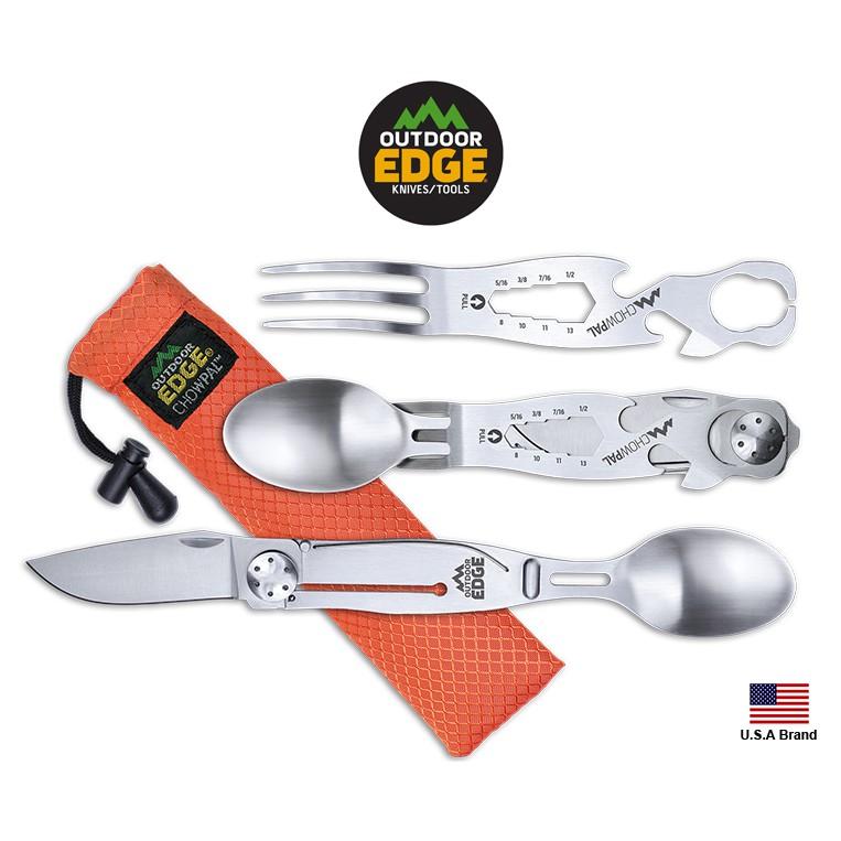 美國Outdoor Edge Chowpal 420J2不鏽鋼多功能摺疊組合EDC餐具組附收納袋 OEDCPL-10C