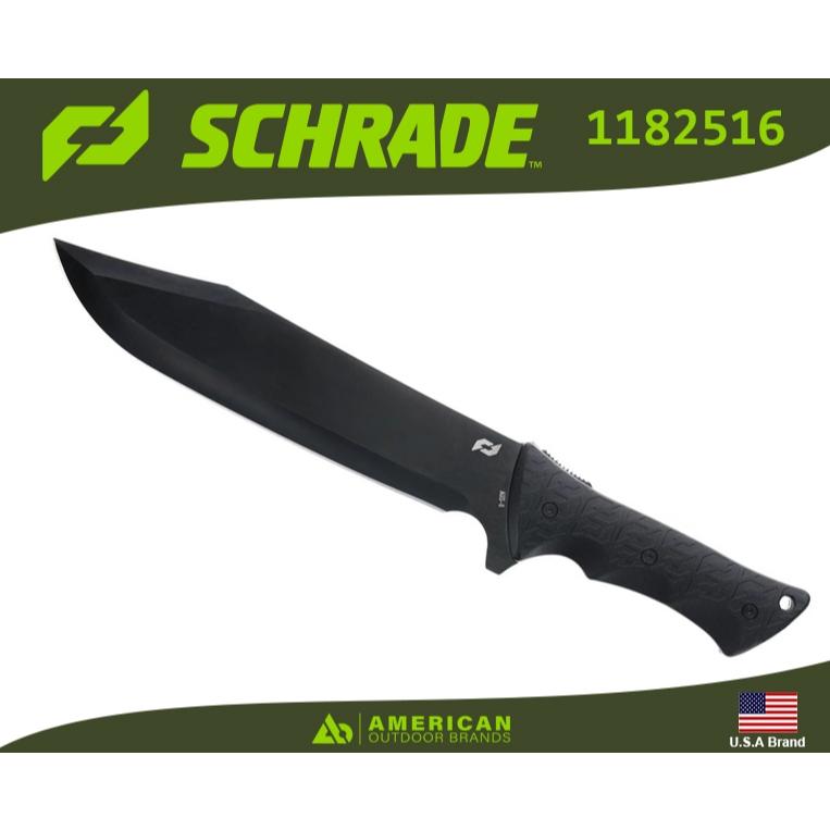 美國Schrade Leroy直刀砍刀4mm厚刃AUS8高碳鋼防滑橡膠握柄附磨刀器刀鞘 SCH1182516