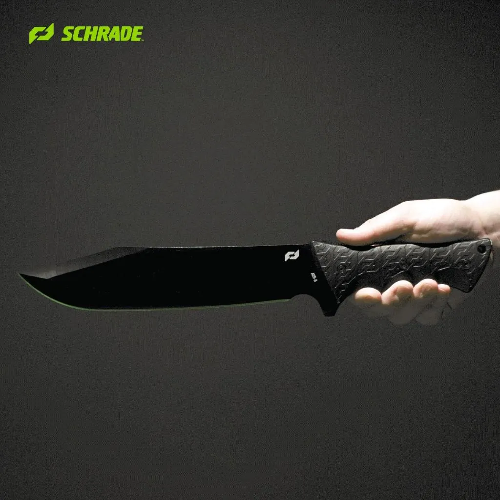 美國Schrade Leroy直刀砍刀4mm厚刃AUS8高碳鋼防滑橡膠握柄附磨刀器刀鞘 SCH1182516