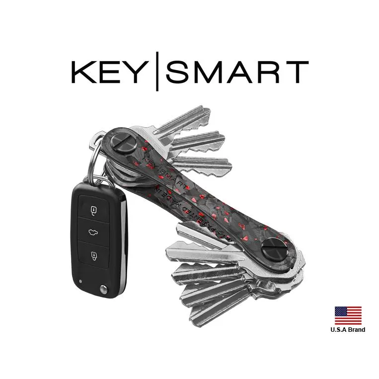 美國Keysmart Carbon Fiber 91mm碳纖維紅斑點鑰匙收納器附2-14Keys【KS019RFC】