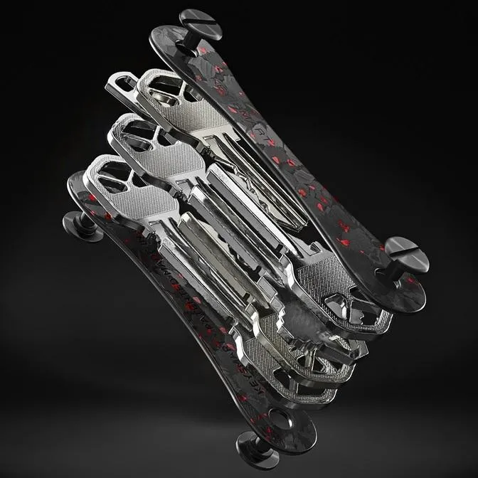 美國Keysmart Carbon Fiber 91mm碳纖維紅斑點鑰匙收納器附2-14Keys【KS019RFC】