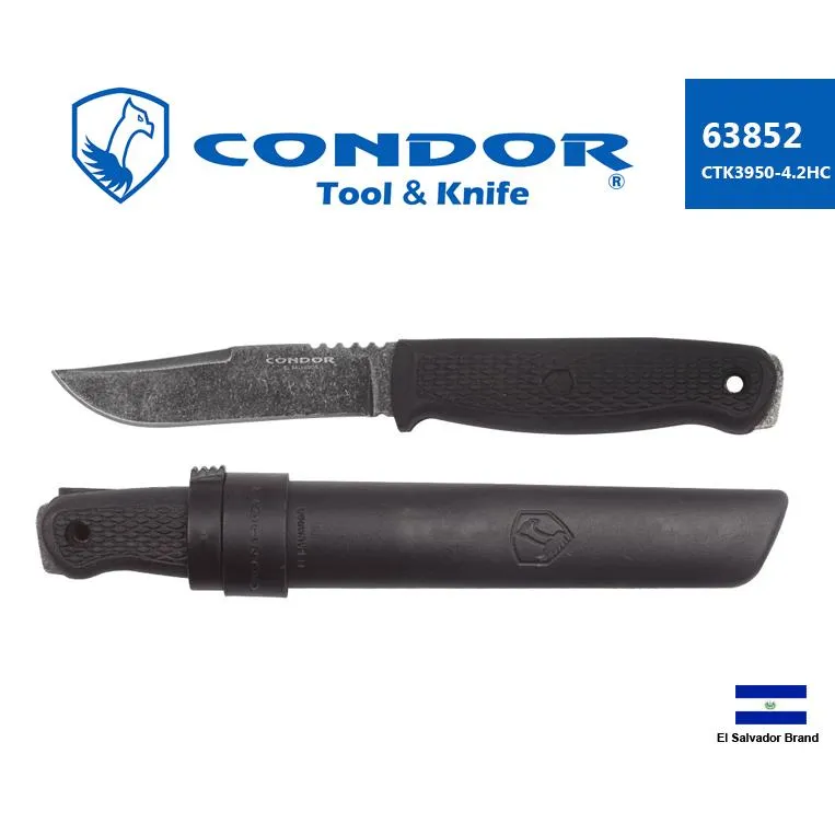 薩爾瓦多Condor直刀BUSHGLIDER黑色1095高碳鋼硬塑握柄附刀鞘【Con63852】