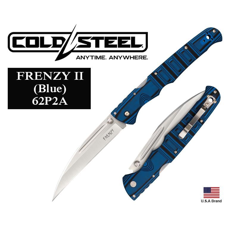 美國Cold Steel冷鋼巨型折刀FRENZY II S35VN粉末鋼藍黑色G10柄 CS62P2A