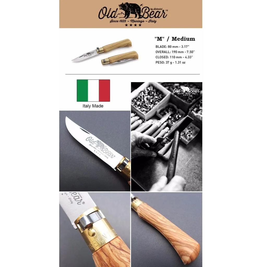 義大利 Antonini Knives Old Bear Pocket Knife M號 橄欖木柄折刀【OB002M】
