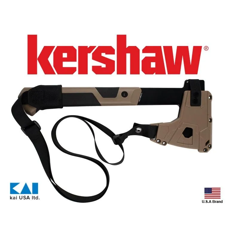 美國Kershaw斧頭DESCHUTES一體成型黑染3Cr13鋼GFN狼棕色橡膠握柄附鞘背帶 KS1075X