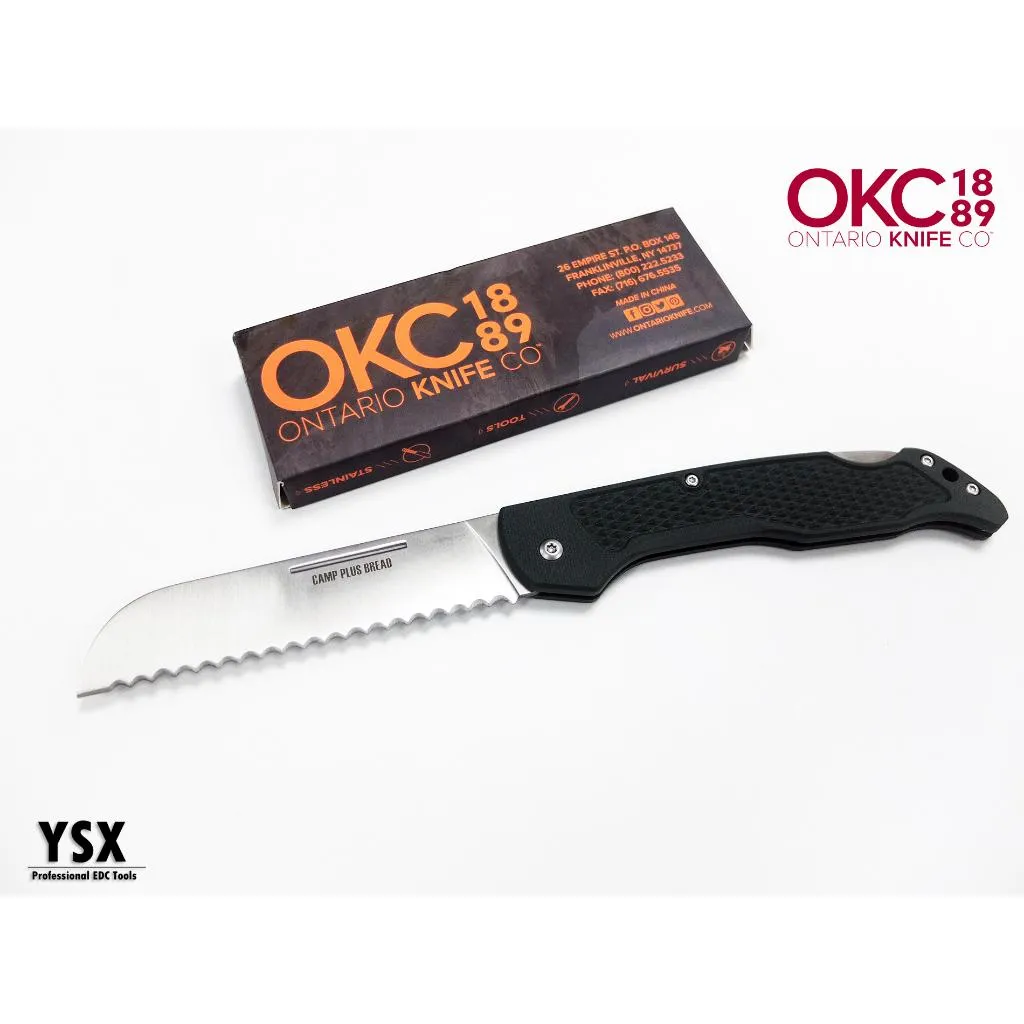 美國Ontario折刀Camp Plus戶外露營鋸齒刀餐刀廚刀Bread麵包刀型附背鎖【OKC4310】