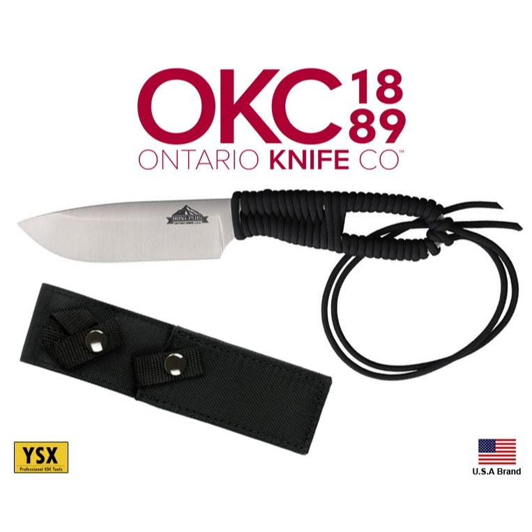 美國Ontario直刀Hunt Plus Drop Point厚刃440B不銹鋼掛繩附刀袋【OKC9715BLK】