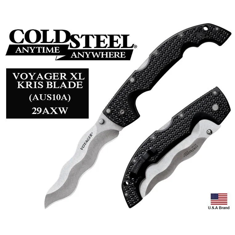 美國Cold Steel冷鋼折刀巨型VOYAGER XL KRIS曲刃AUS10A鋼Griv-Ex黑柄【CS29AXW】