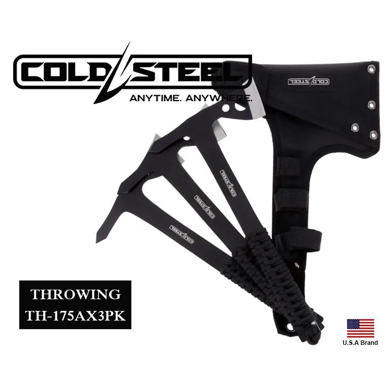 美國Cold Steel冷鋼THROWING手斧飛斧投擲斧420鋼傘繩握柄3支一組附鞘【CSTH175AX3PK】