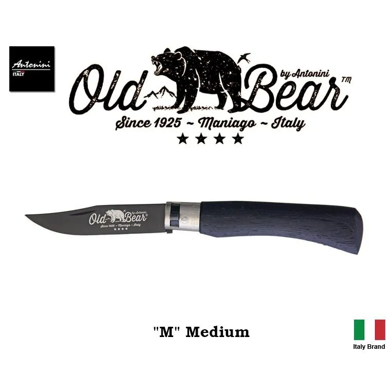 義大利 Antonini Knives Old Bear不銹鋼PTFE黑刃(銀)鎖定環M號黑積層木柄折刀【OBTBSM】