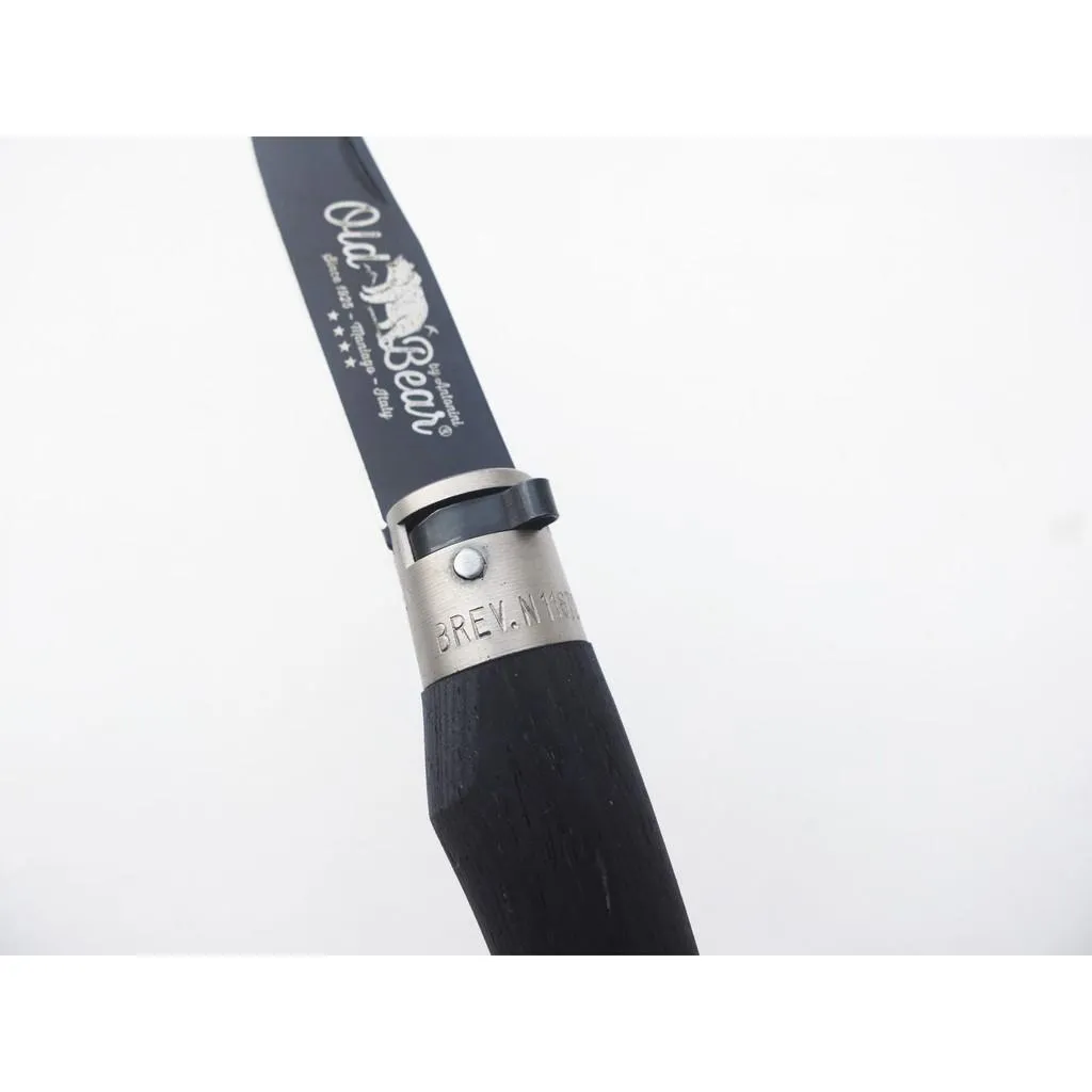 義大利 Antonini Knives Old Bear不銹鋼PTFE黑刃(銀)鎖定環M號黑積層木柄折刀【OBTBSM】