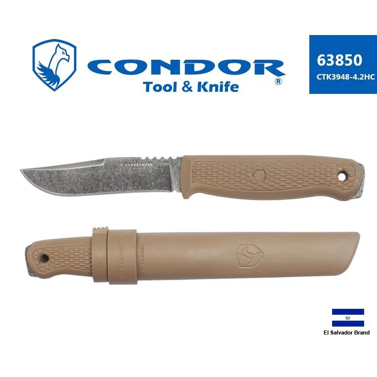 薩爾瓦多Condor直刀BUSHGLIDER沙色1095高碳鋼硬塑握柄附刀鞘【Con63850】