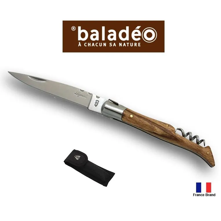 Baladeo法國戶外口袋刀Laguiole系列,420不銹鋼刀刃,軟木塞拔除器,斑馬木握柄附刀套【BDUB042】
