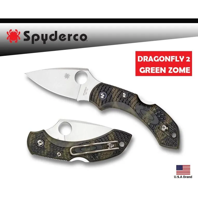 Spyderco美國蜘蛛Dragonfly 2 Zome折刀FRN叢林綠柄日本VG10鋼C28ZFPGR