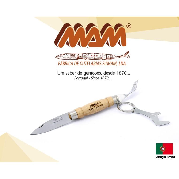 MAM葡萄牙Pocket迷你折刀58mm刃長櫸木握柄附大鑰匙圈小叉子開瓶器【MAM2023】