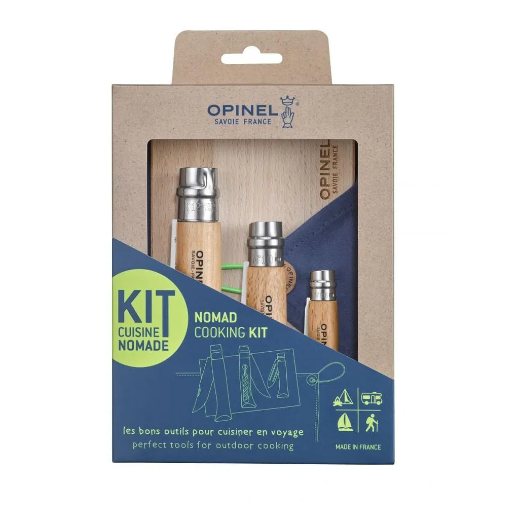 Opinel法國不銹鋼折刀Nomad Cooking Kit戶外野餐三折刀具組附砧板餐巾布【OPI002177】