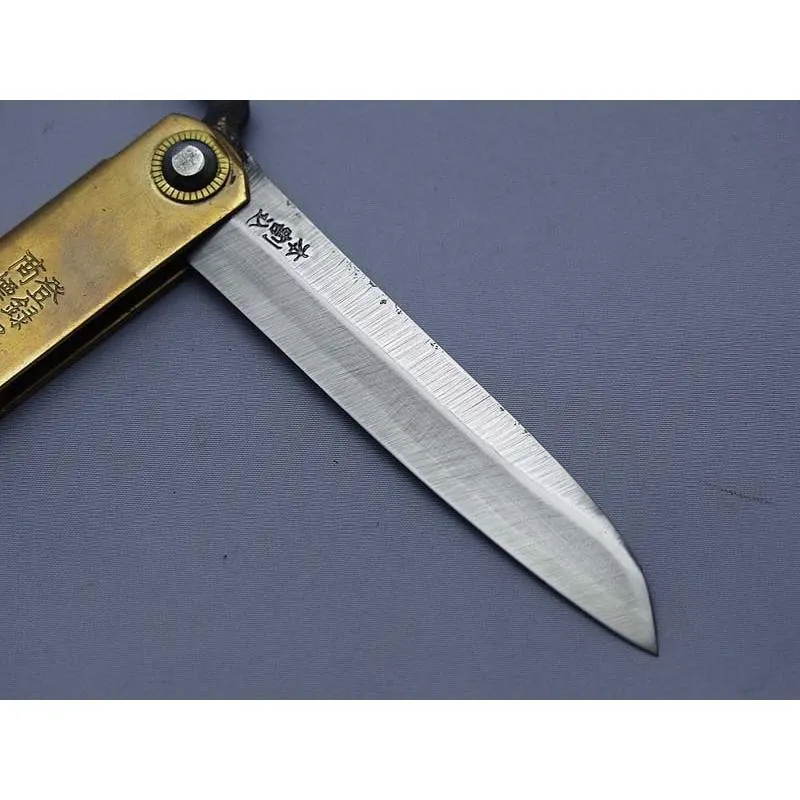 Higonokami日本肥後守竹葉笹刃黃銅柄白紙夾層鋼折刀【HIGO12】