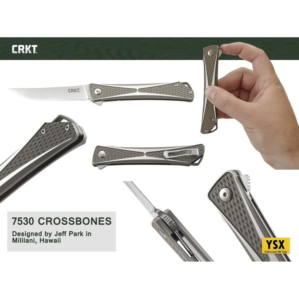 美國CRKT折刀CROSSBONES拋光面AUS8鋼6061鋁合金握柄附背夾,台灣製造【CRKT7530】