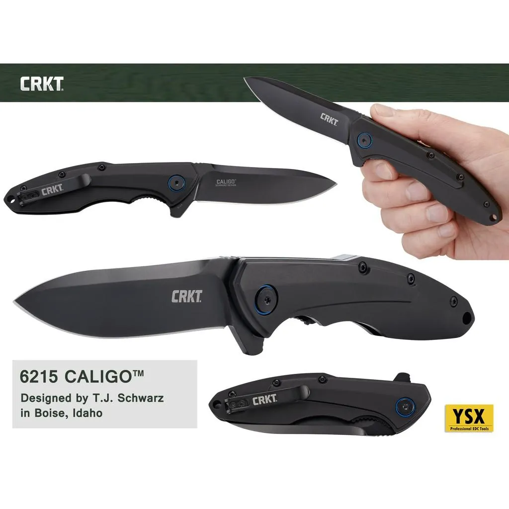 美國CRKT折刀CALIGO黑色8Cr13MoV不銹鋼6061-T6鋁合金柄附背夾【CRKT6215】