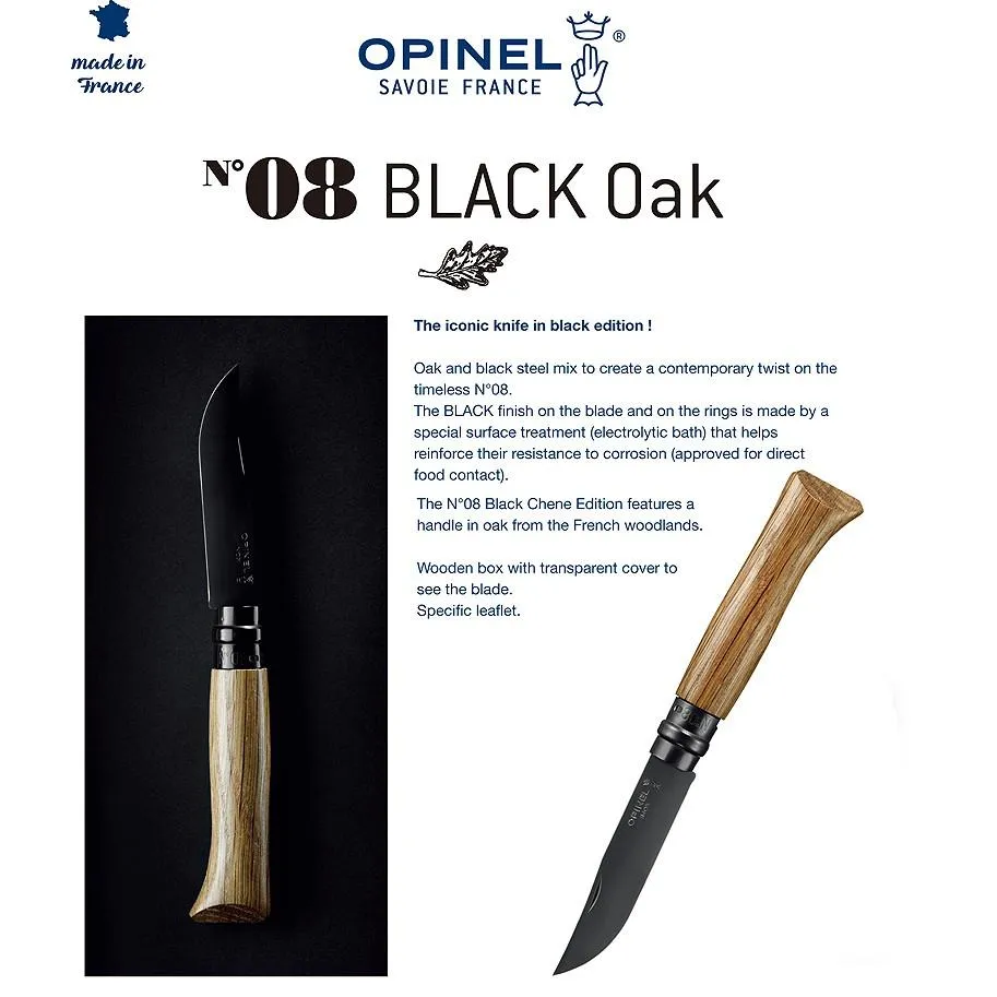 Opinel法國不銹鋼折刀Black OAK No08全黑刃橡木柄木盒裝,法國製造【OPI002172】