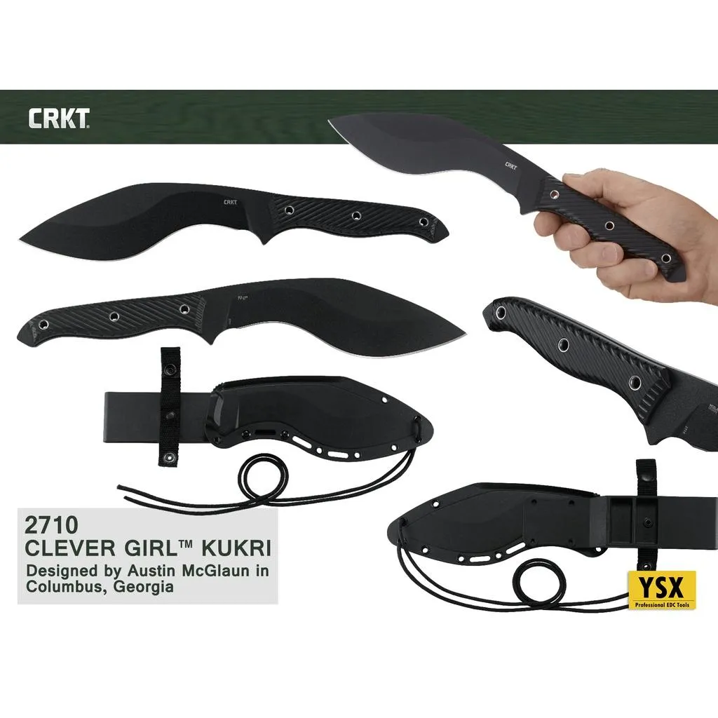 美國CRKT直刀CLEVER GIRL KUKRI砍刀SK-5高碳鋼G10握柄附塑殼刀鞘【CRKT2710】