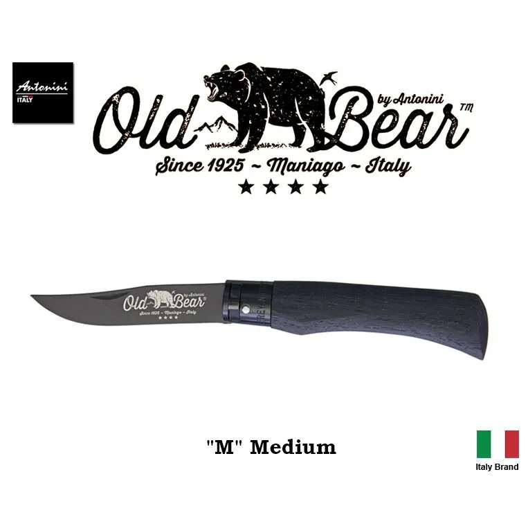 義大利 Antonini Knives Old Bear 不銹鋼PTFE黑刃(黑)鎖定環M號黑積層木柄折刀【OBTBM】