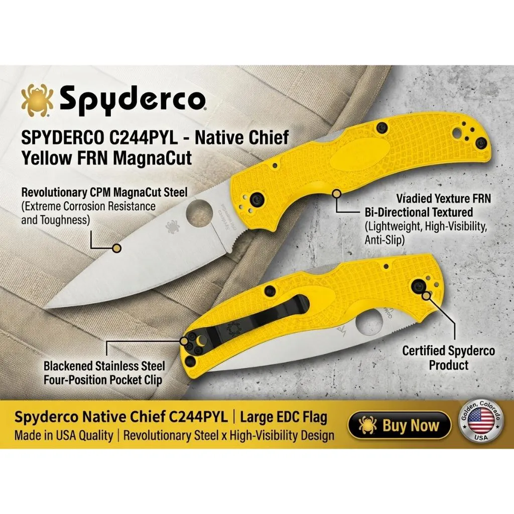 Spyderco美國蜘蛛Native Chief平刃刀具FRN黃柄MagnaCut粉末鋼C244PYL