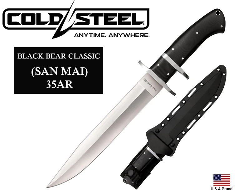 美國Cold Steel冷鋼刀具BLACK BEAR CLASSIC VG10三枚鋼G10握柄附刀鞘35AR