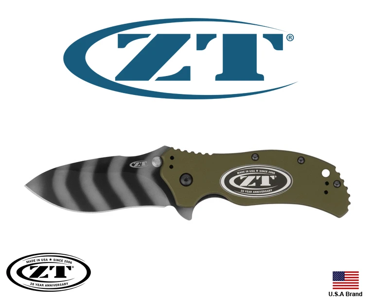 Zero Tolerance美國ZT 20周年限量刀MagnaCut鋼虎斑面軍綠鋁合金握柄ZT0350OLTS20