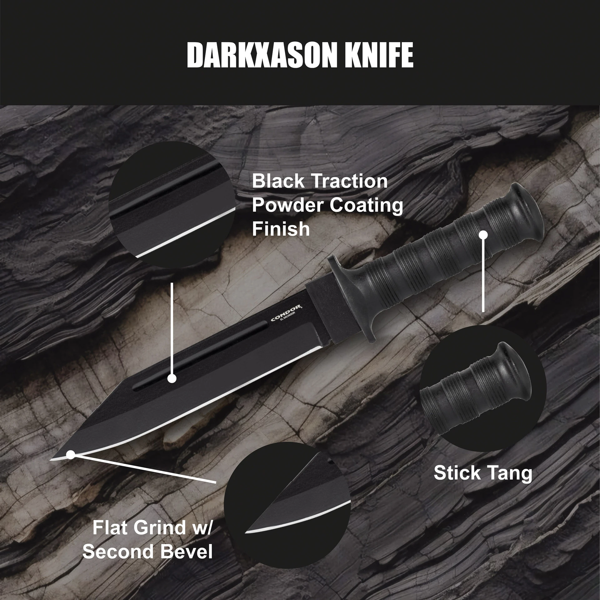 薩爾瓦多Condor直刀DARKSAXON KNIFE 1075高碳鋼防滑握柄附手工皮套Con61751