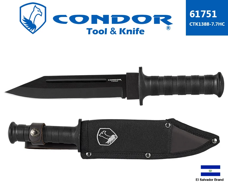 薩爾瓦多Condor直刀DARKSAXON KNIFE 1075高碳鋼防滑握柄附手工皮套Con61751
