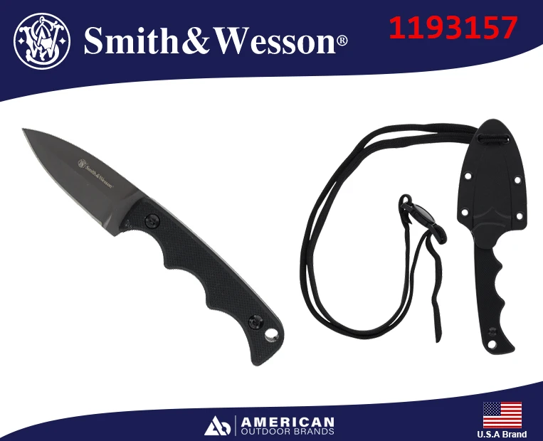 美國Smith & Wesson小直刀頸刀H.R.T SPEAR POINT不銹鋼G10柄附刀鞘掛繩1193157