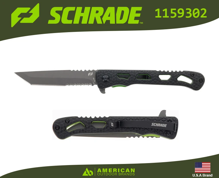 美國Schrade折刀 Inert CLR Tanto半齒刃滾軸開刀AUS-10高碳鋼氮化鈦塗層SCH1159302