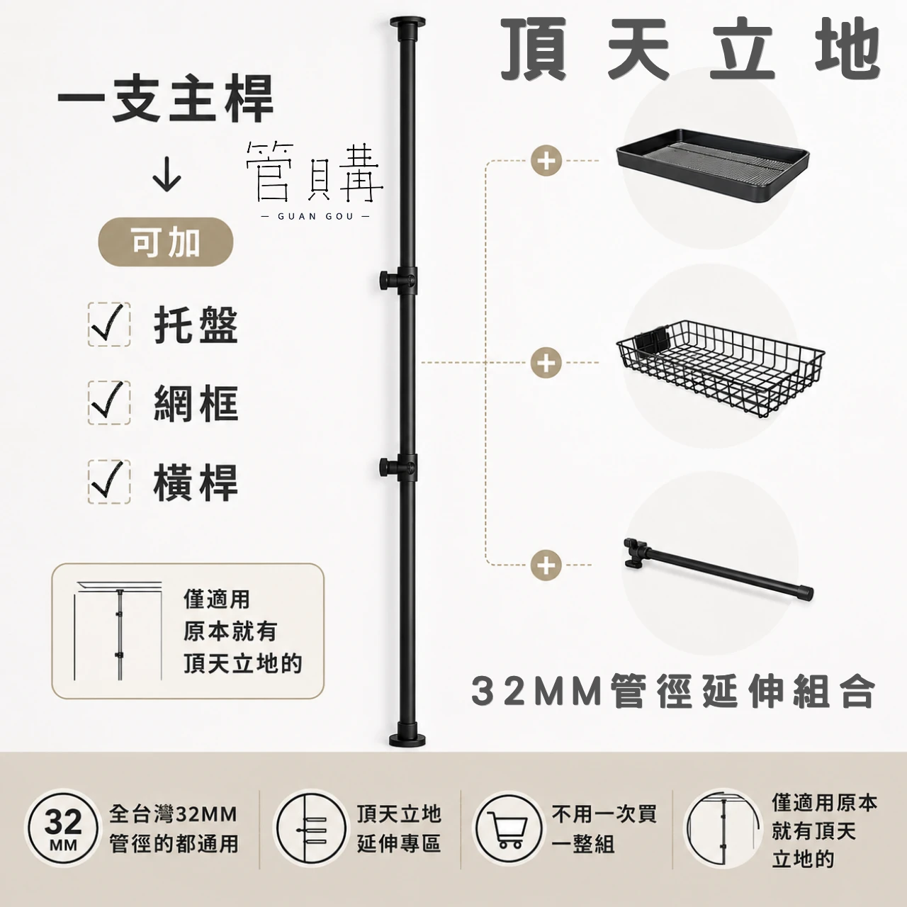 頂天立地｜模組延伸款｜適用寬度 80–120 cm