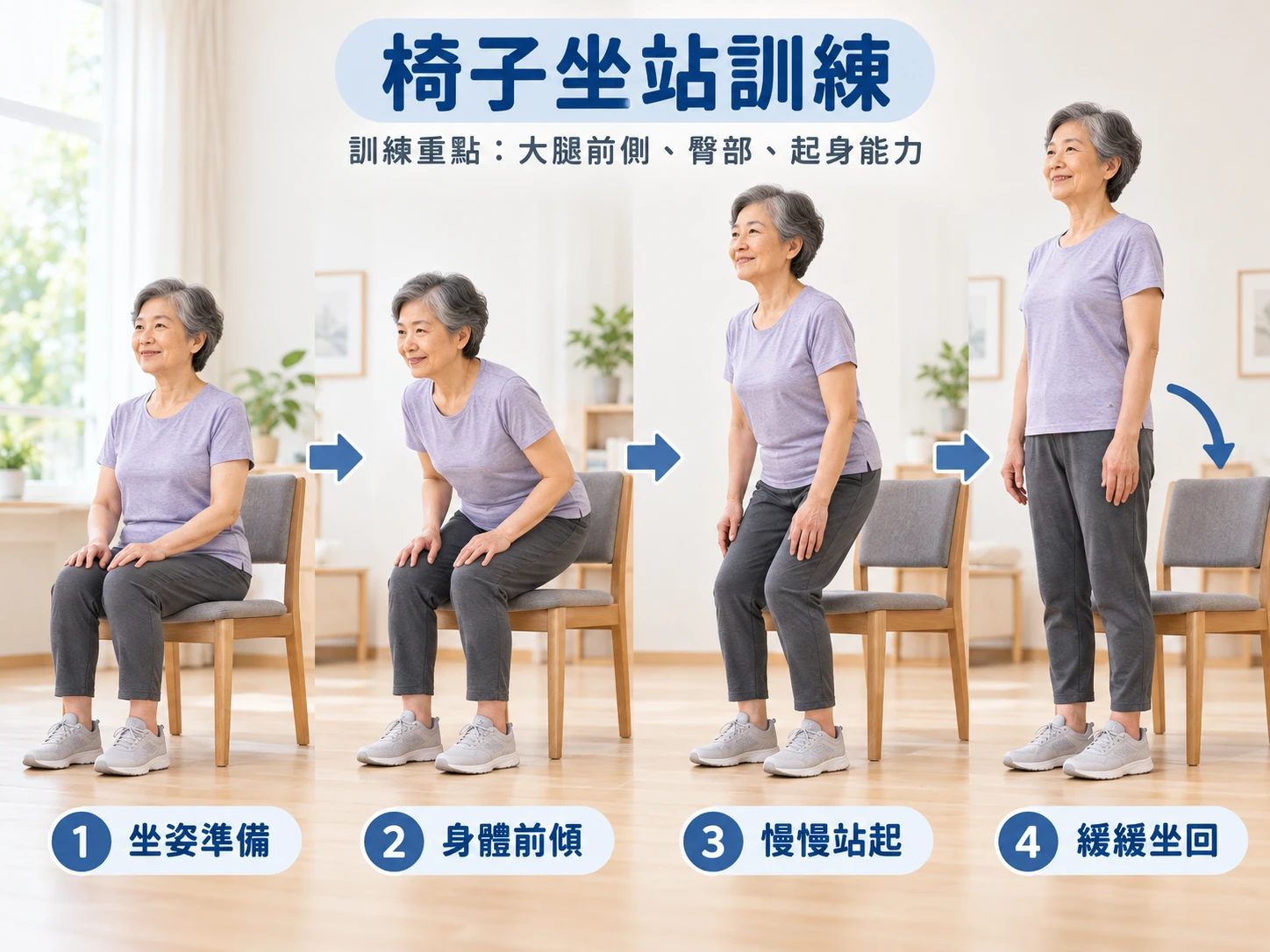 藉由居家運動的功能性訓練提升老人運動能力，簡單的居家運動推薦