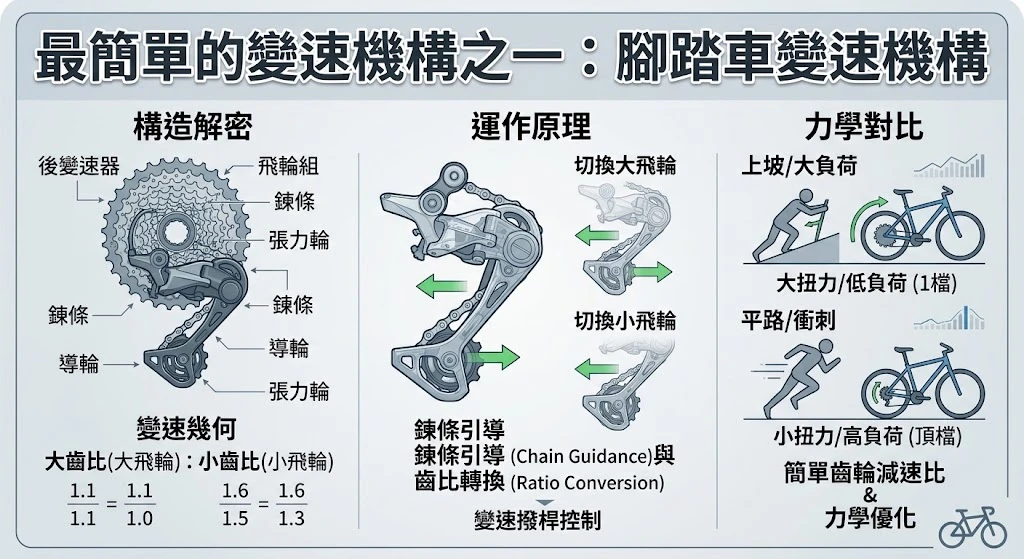 變速箱齒比物理轉換放大扭力與延伸極速超速檔原理解析圖