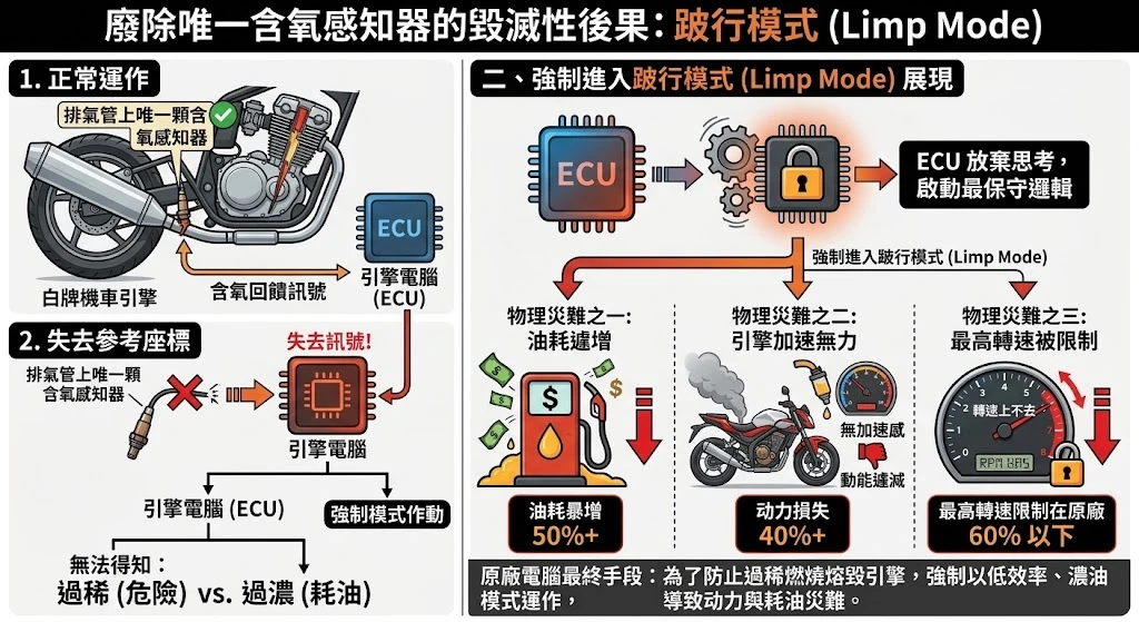 機車拔除含氧感知器進入跛行模式的後果