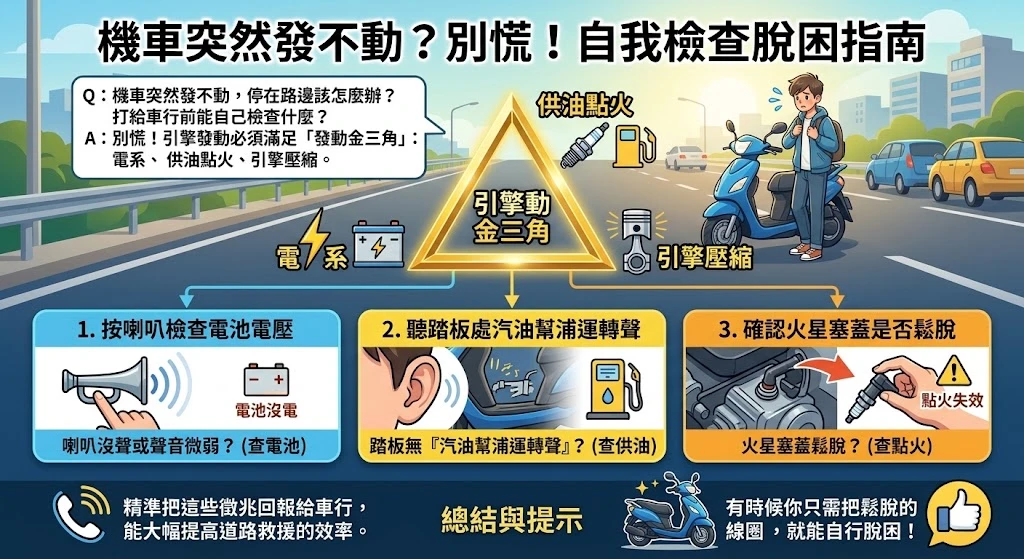 機車發不動救援與發動金三角檢查指南