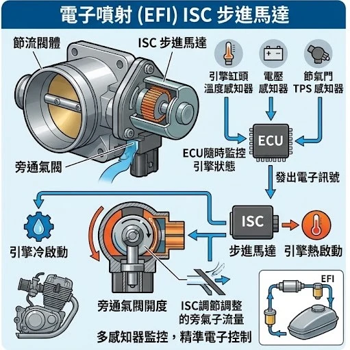 化油自動阻風門vs噴射ISC步進馬達作動原理